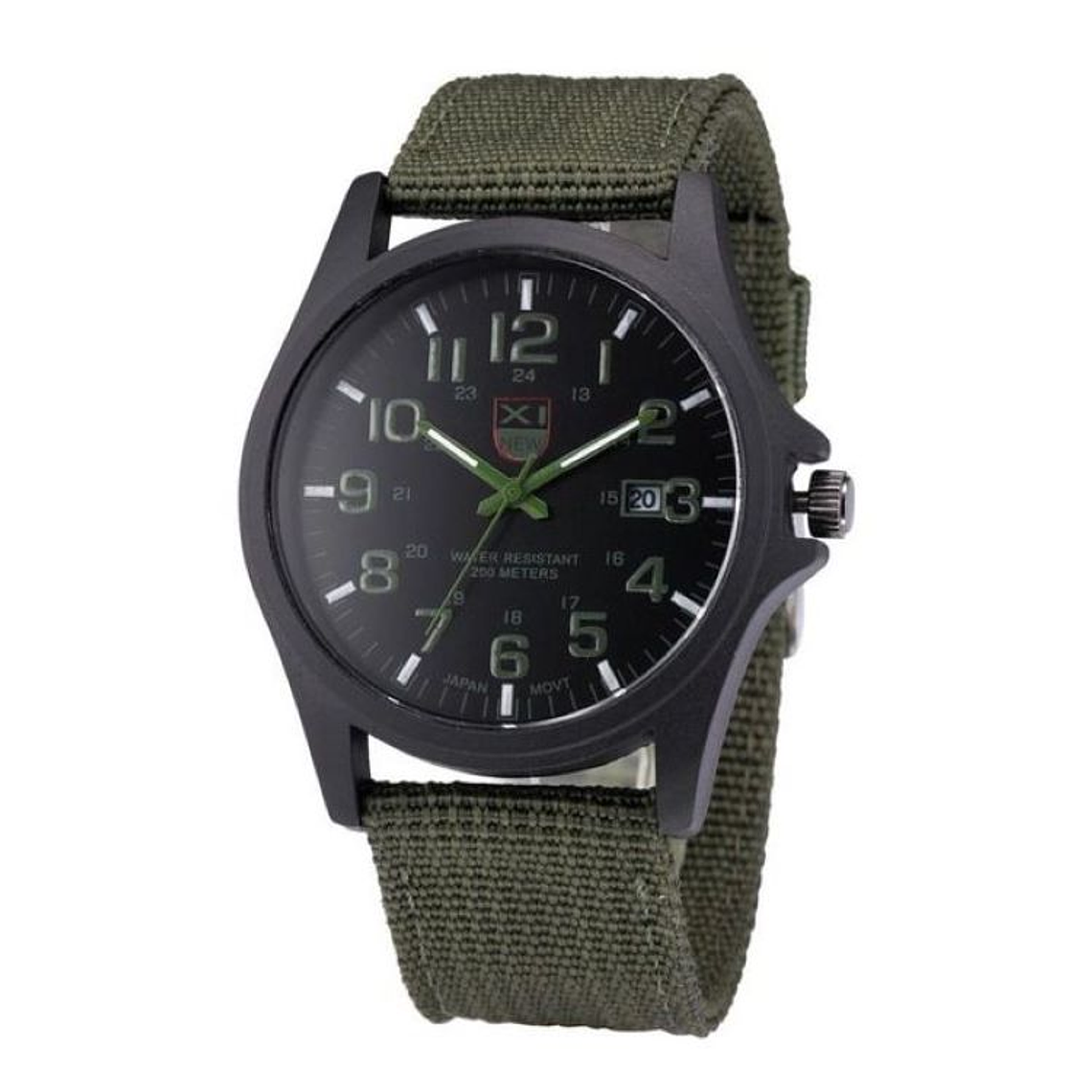 Reloj Analogo Militar Acero Manilla Algodon Verde Militar 1