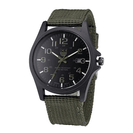 Reloj Analogo Militar Acero Manilla Algodon Verde Militar