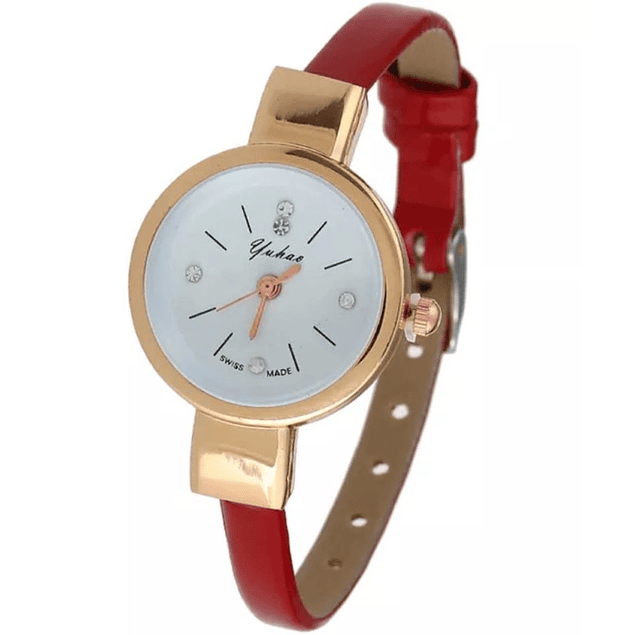 Reloj Pulsera Cuero Mujer Color Rosado Fuerte