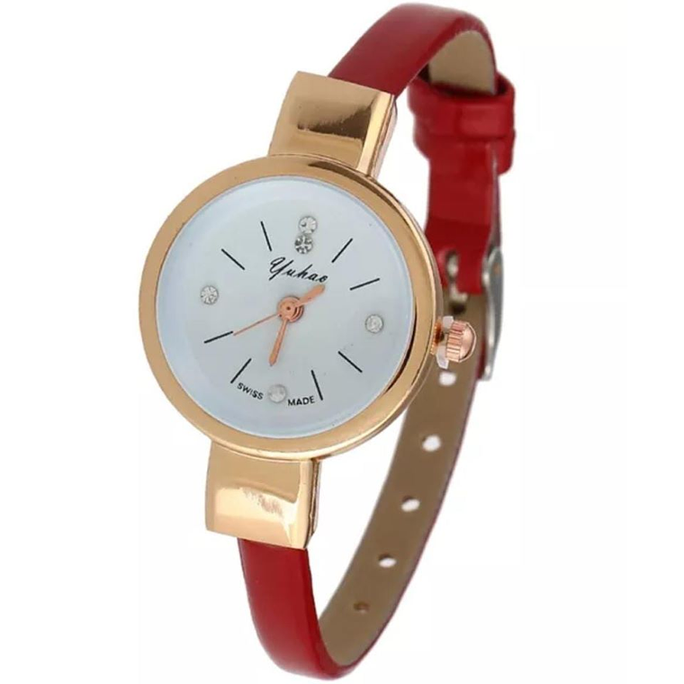 Reloj Pulsera Cuero Mujer Color Rosado Fuerte 1