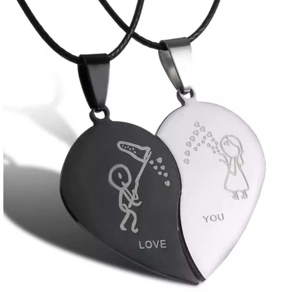 Dije Parejas Corazón Figuras Color Negro Plata 1