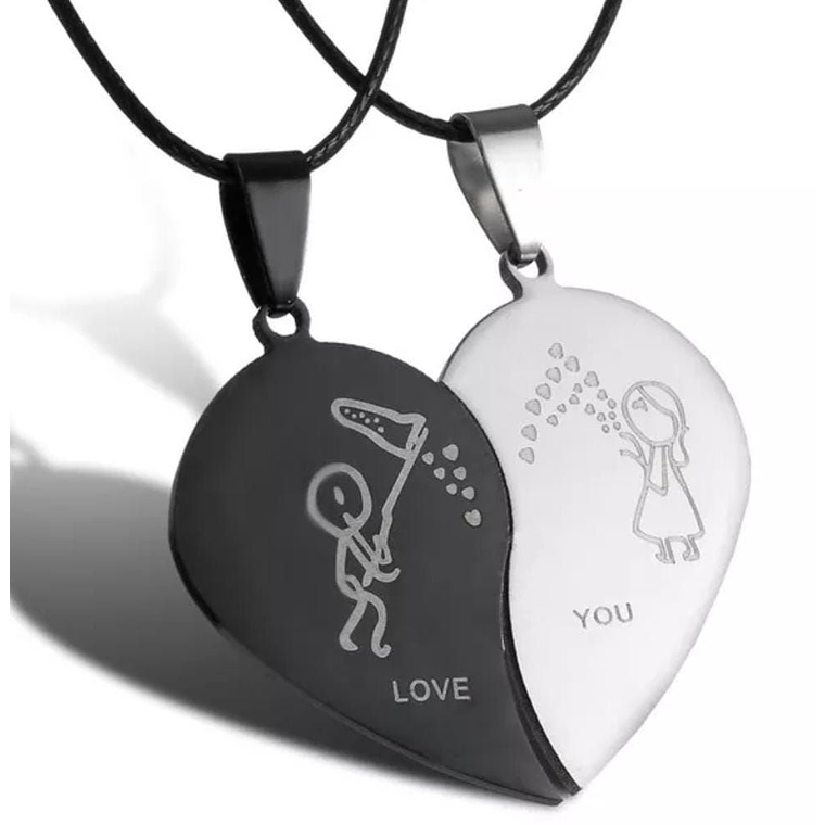 Dije Parejas Corazón Figuras Color Negro Plata 1