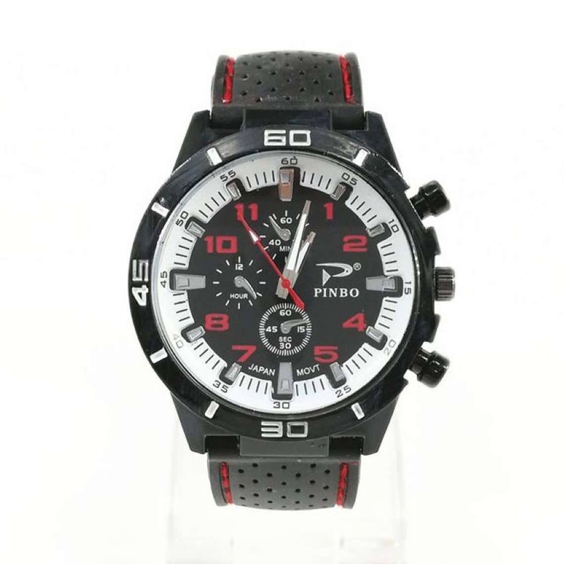 Reloj Cuarzo Casual Estilo Militar Negro Blanco Rojo 1
