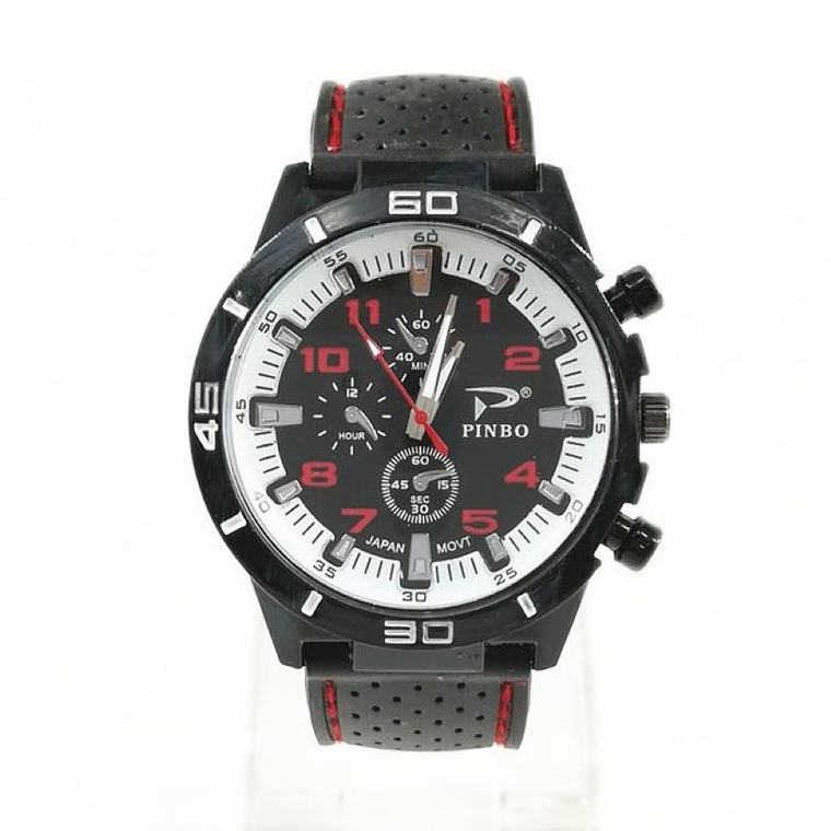Reloj Cuarzo Casual Estilo Militar Negro Blanco Rojo 1