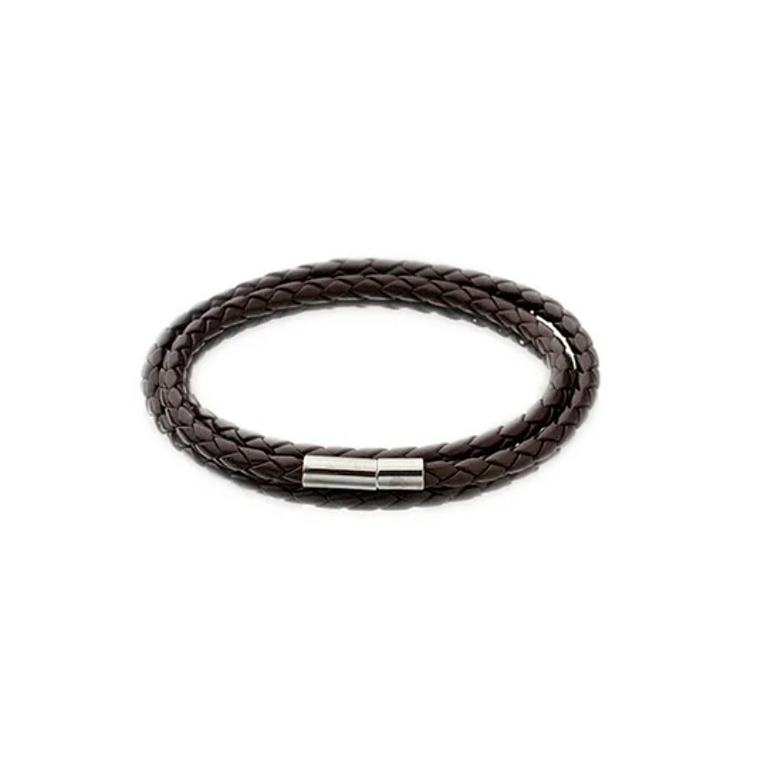 Pulsera En Cuero Entrelazado Color Marron 1