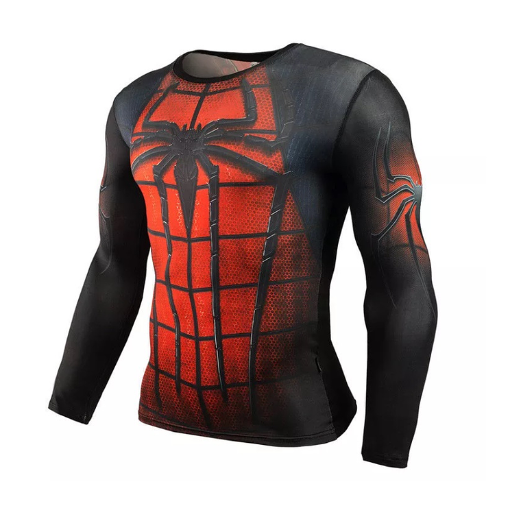 Camiseta UBMD Diseño Superhéroe Slim Fit Manga Larga H.A Negro Rojo 1