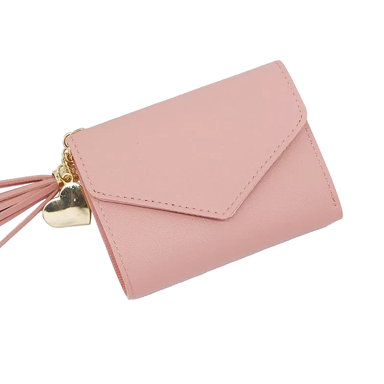 Billetera Mujer Corta Cuero Cuero PU Borla 0528 Rosado 1