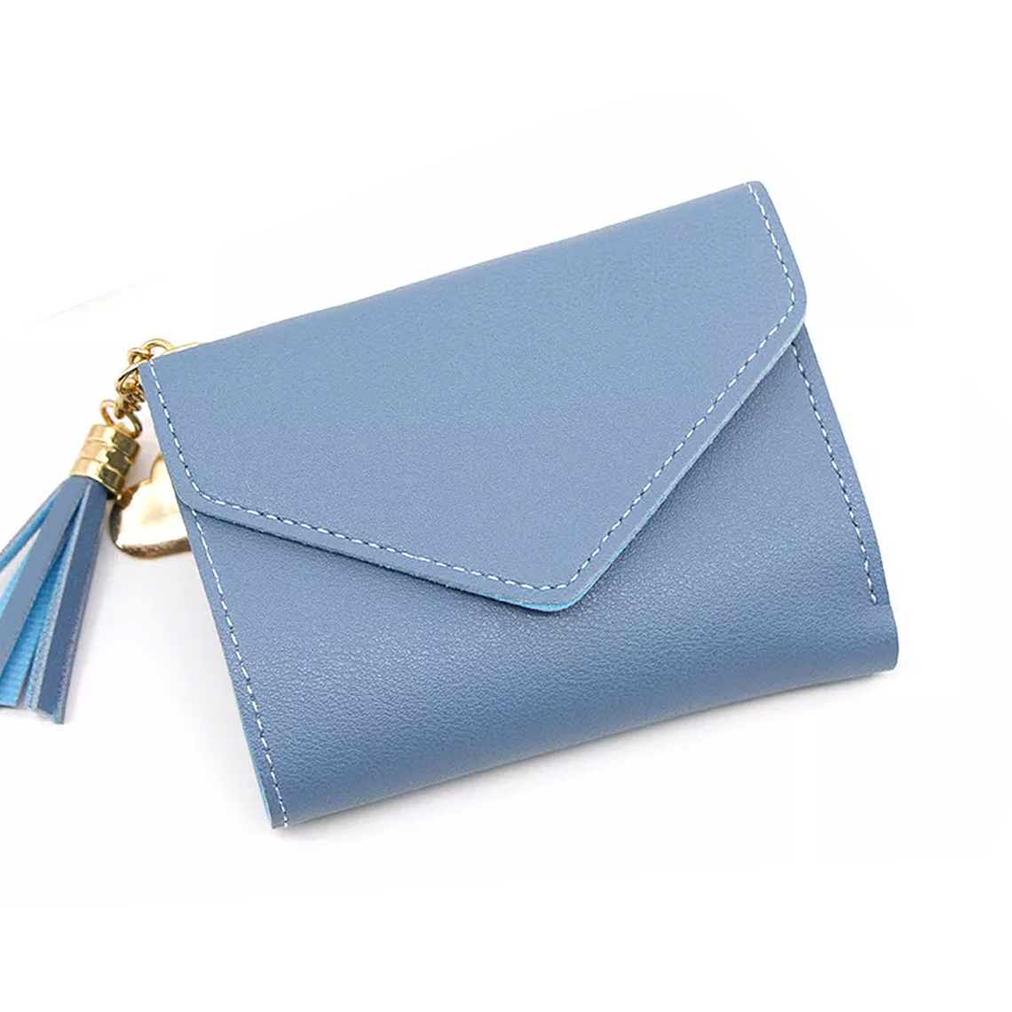 Billetera Mujer Corta Cuero Cuero PU Borla 0528 Azul 1