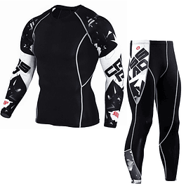 Conjunto Deportivo Compresion Hombre Camiseta Pantalon 746 Negro