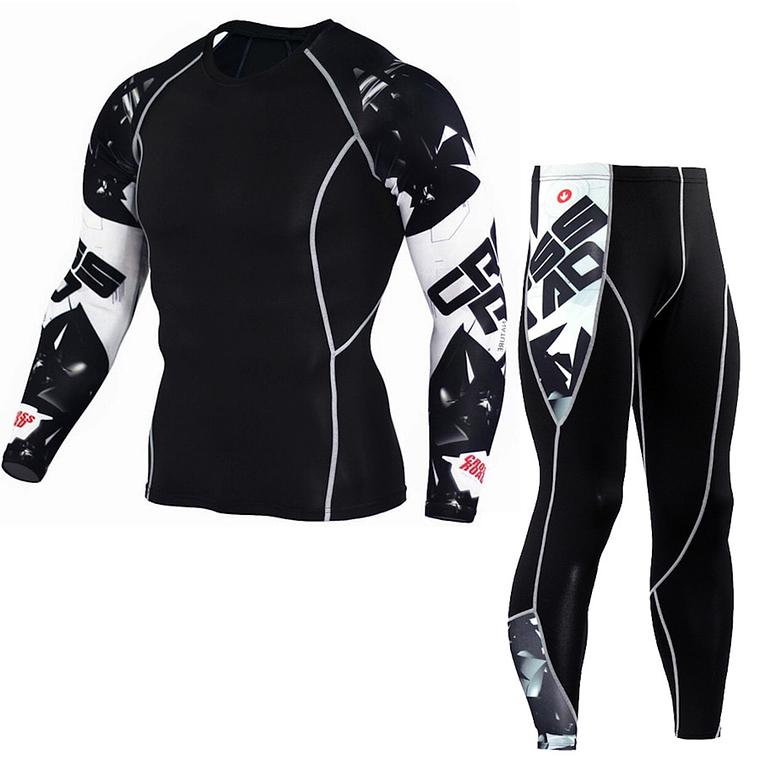 Conjunto Deportivo Compresion Hombre Camiseta Pantalon 746 Negro 1