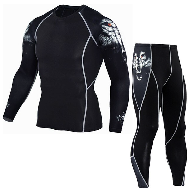 Conjunto Deportivo Compresion Hombre Camiseta Pantalon 721 Negro 1