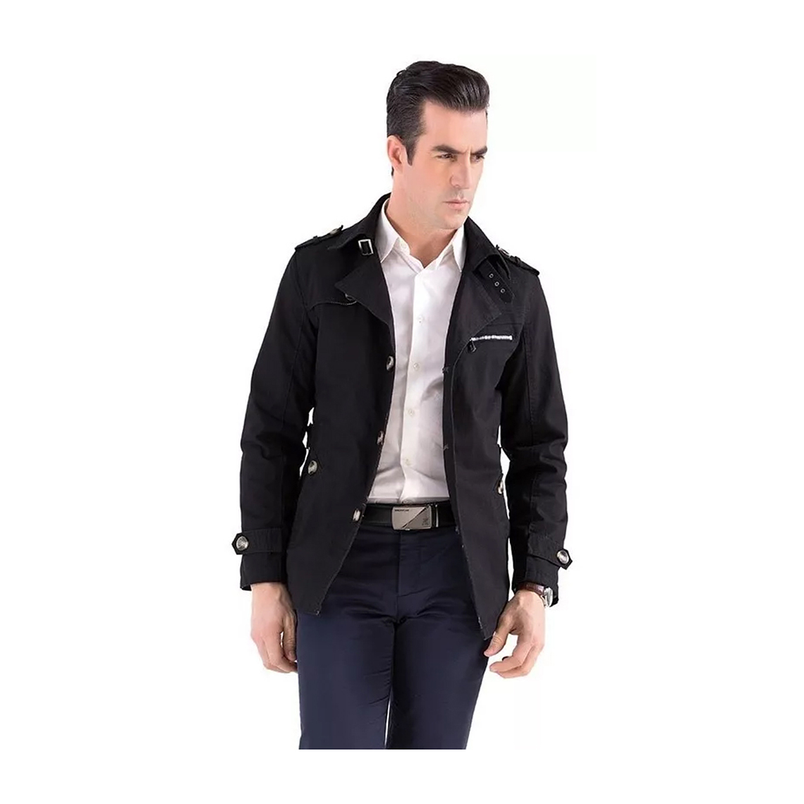 Chaqueta Hombres Casual Slim Fit Algodon Abrigo 8888 Negro 2