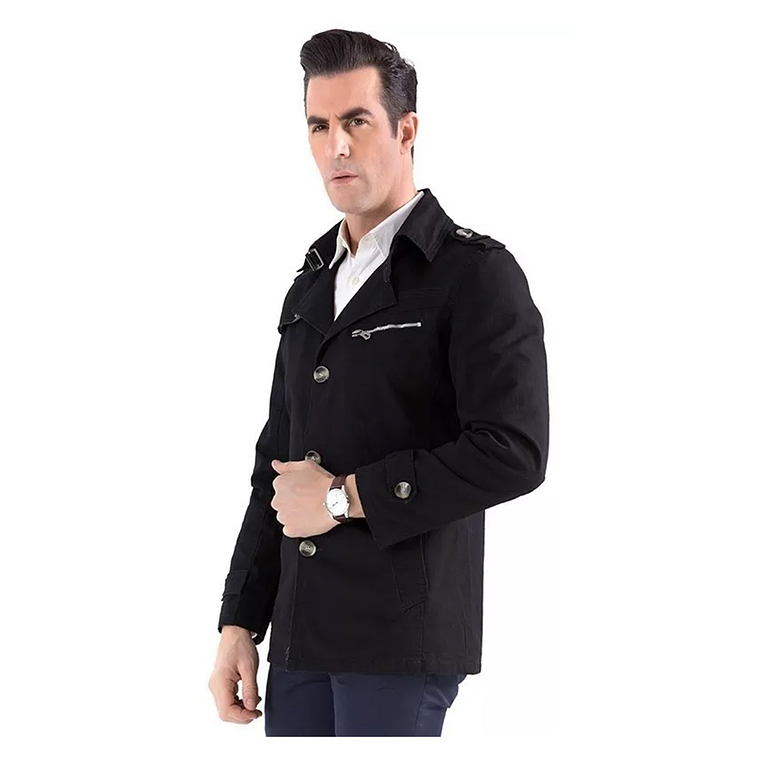 Chaqueta Hombres Casual Slim Fit Algodon Abrigo 8888 Negro 3