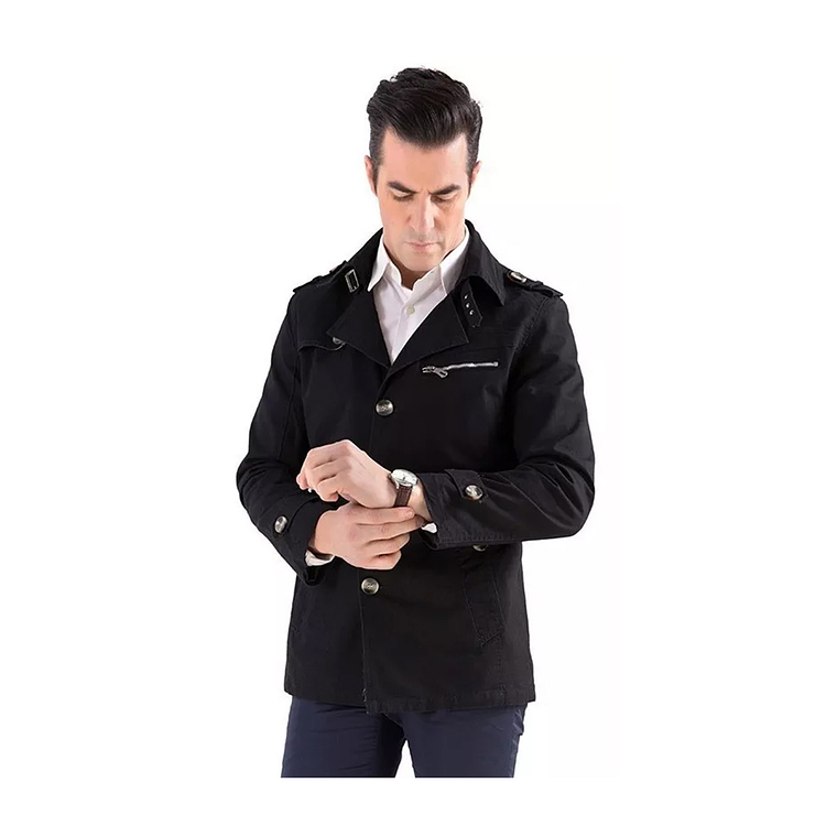 Chaqueta Hombres Casual Slim Fit Algodon Abrigo 8888 Negro 4
