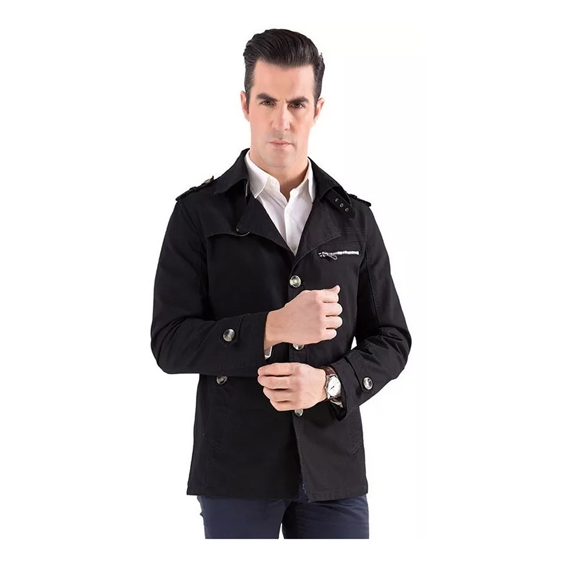 Chaqueta Hombres Casual Slim Fit Algodon Abrigo 8888 Negro 5
