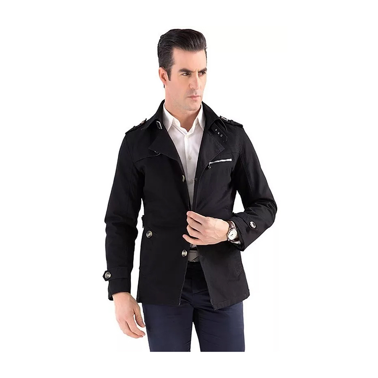 Chaqueta Hombres Casual Slim Fit Algodon Abrigo 8888 Negro 6