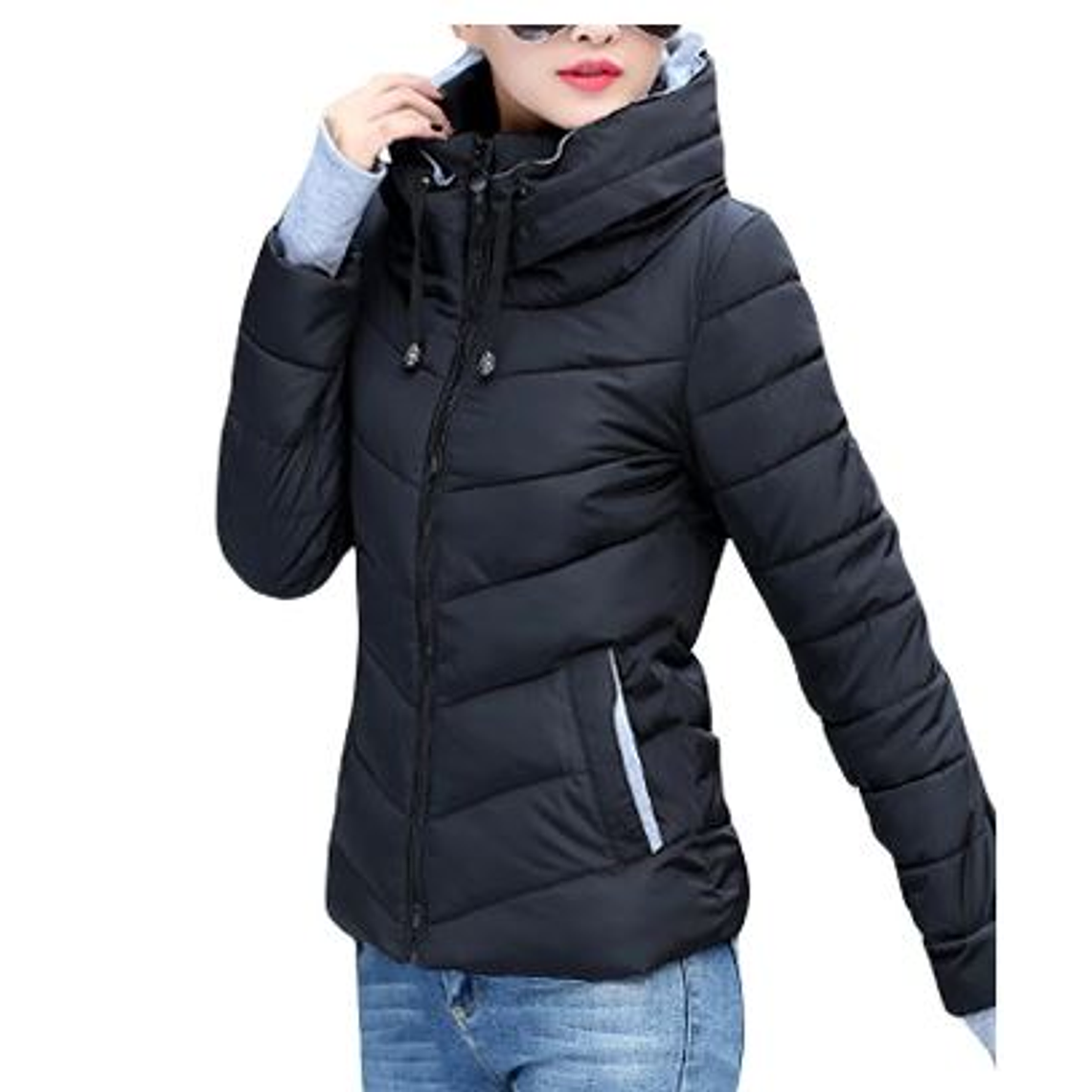 Chaqueta Mujer Acolchada Corta Cuello Alto WJ35 Negro 2