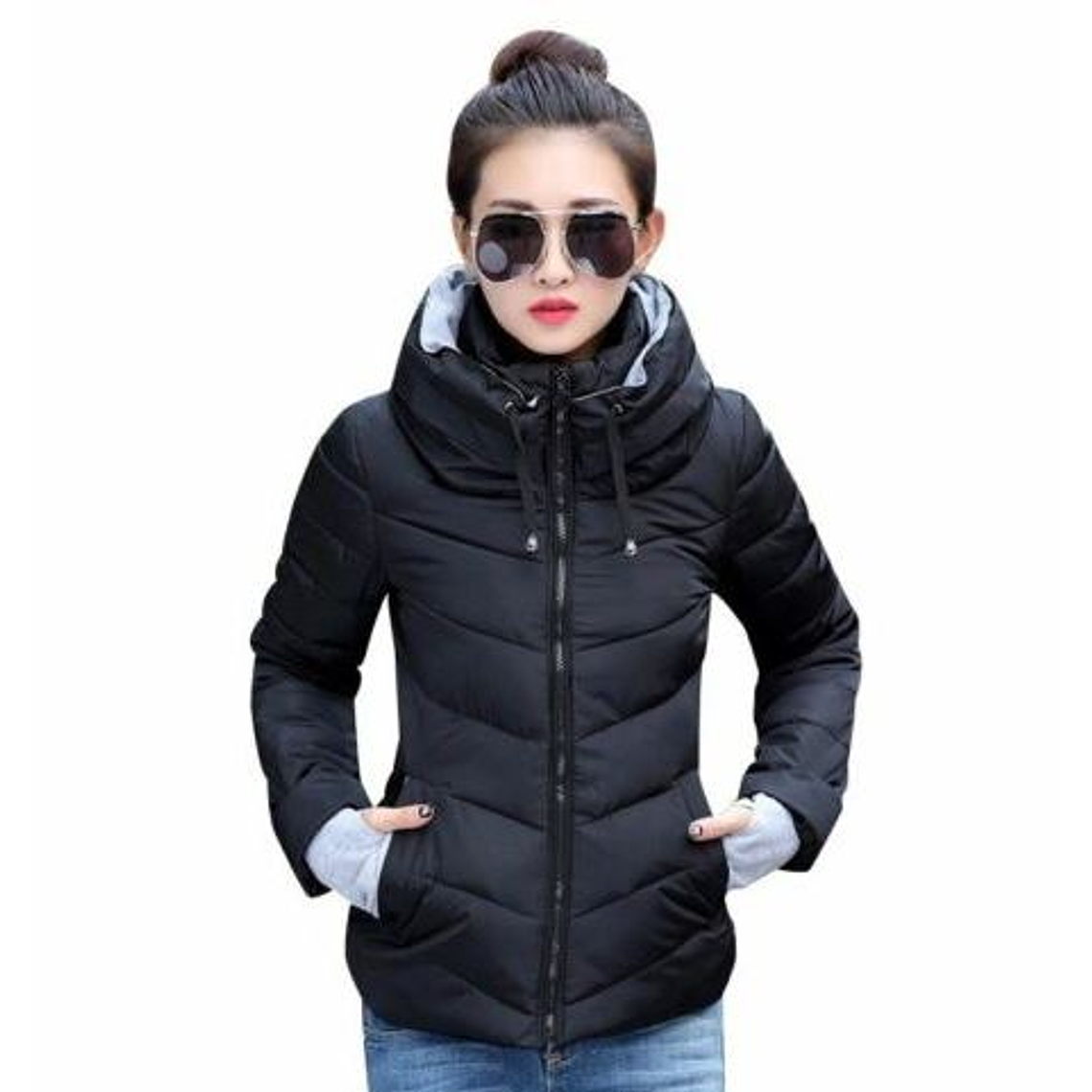 Chaqueta Mujer Acolchada Corta Cuello Alto WJ35 Negro 1