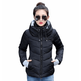 Chaqueta Mujer Acolchada Corta Cuello Alto WJ35 Negro