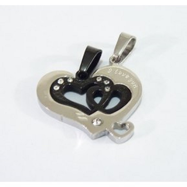 Dije Parejas Diseño Corazon # 1 Color Negro Plata 1