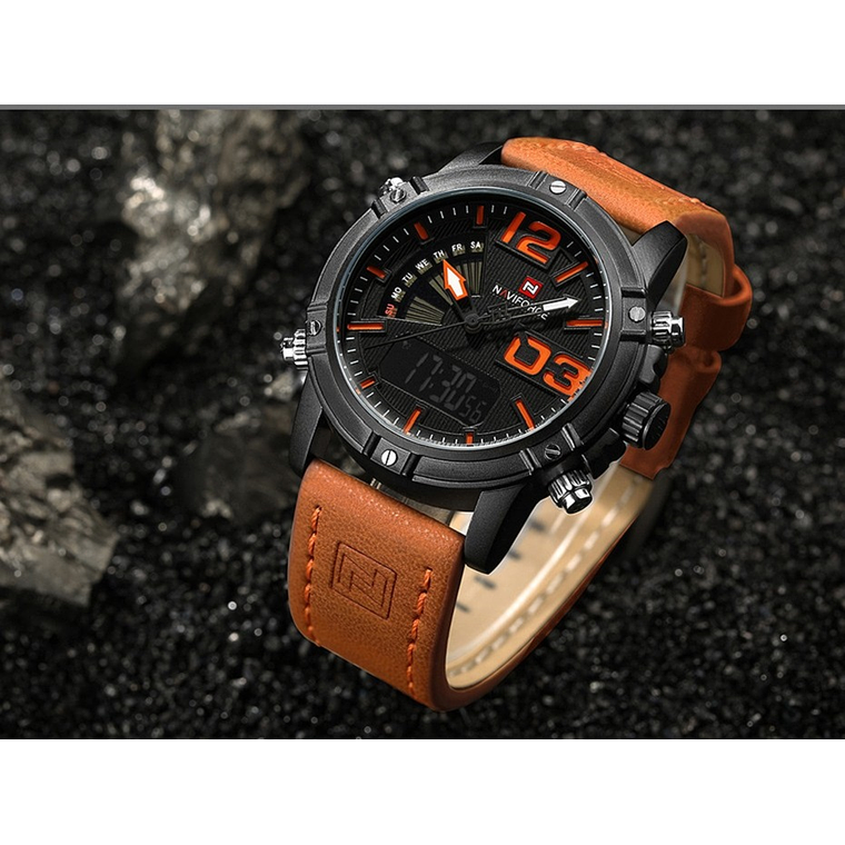 Reloj Cuarzo Digital Militar Naviforce NF9095 Negro Naranja 2