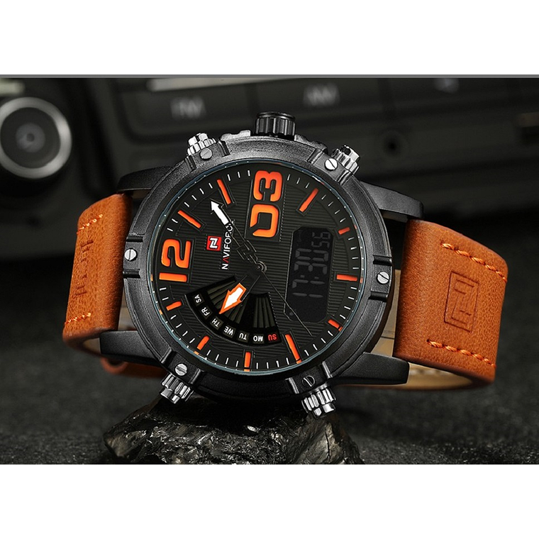 Reloj Cuarzo Digital Militar Naviforce NF9095 Negro Naranja 3