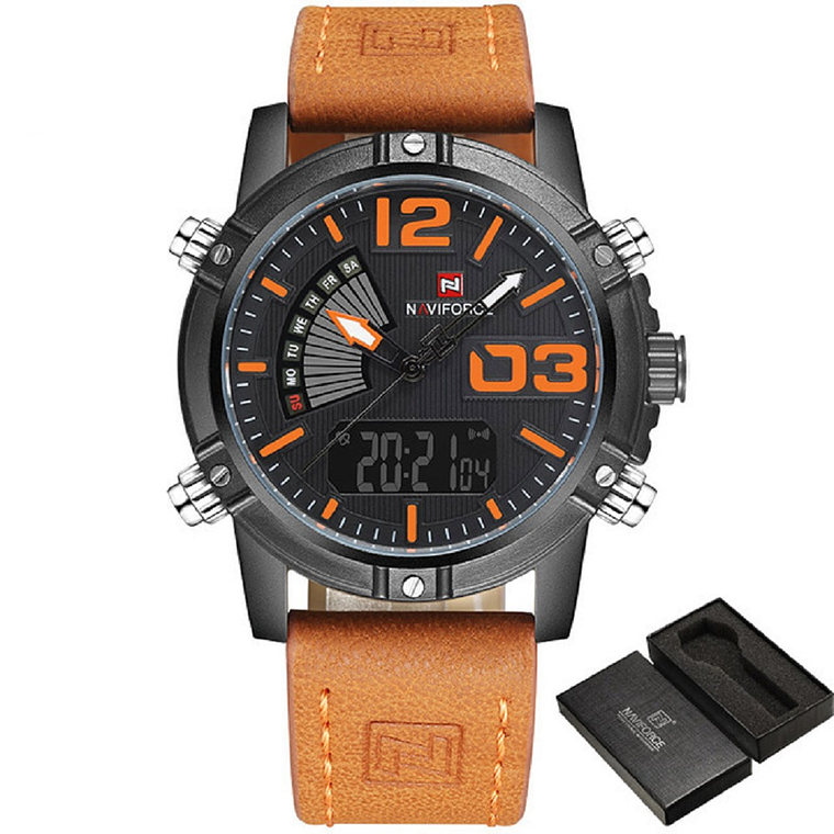 Reloj Cuarzo Digital Militar Naviforce NF9095 Negro Naranja 1