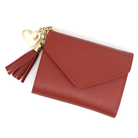 Billetera Mujer Corta Cuero Cuero PU Borla 0528 Rojo