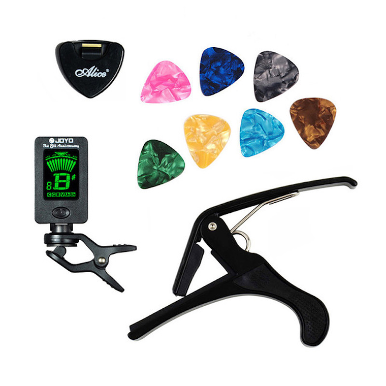 Kit Guitarra Capo Plumillas Puas Plectro Afinador Digital 1