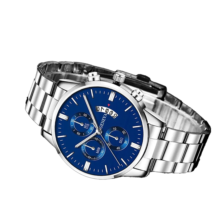 Reloj Hombre UBMD De Quarzo Acero Inoxidable Casual S698 Plateado Azul 3