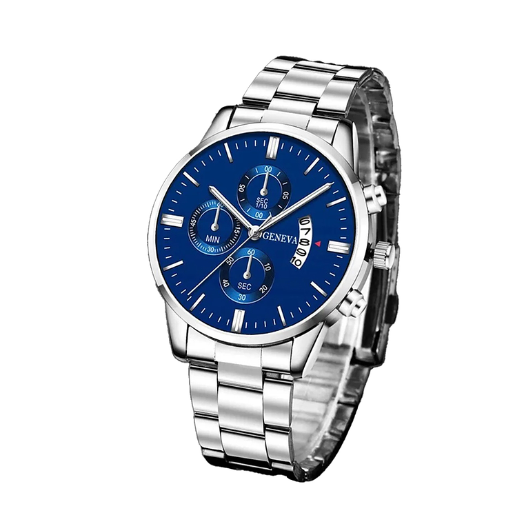 Reloj Hombre UBMD De Quarzo Acero Inoxidable Casual S698 Plateado Azul 2
