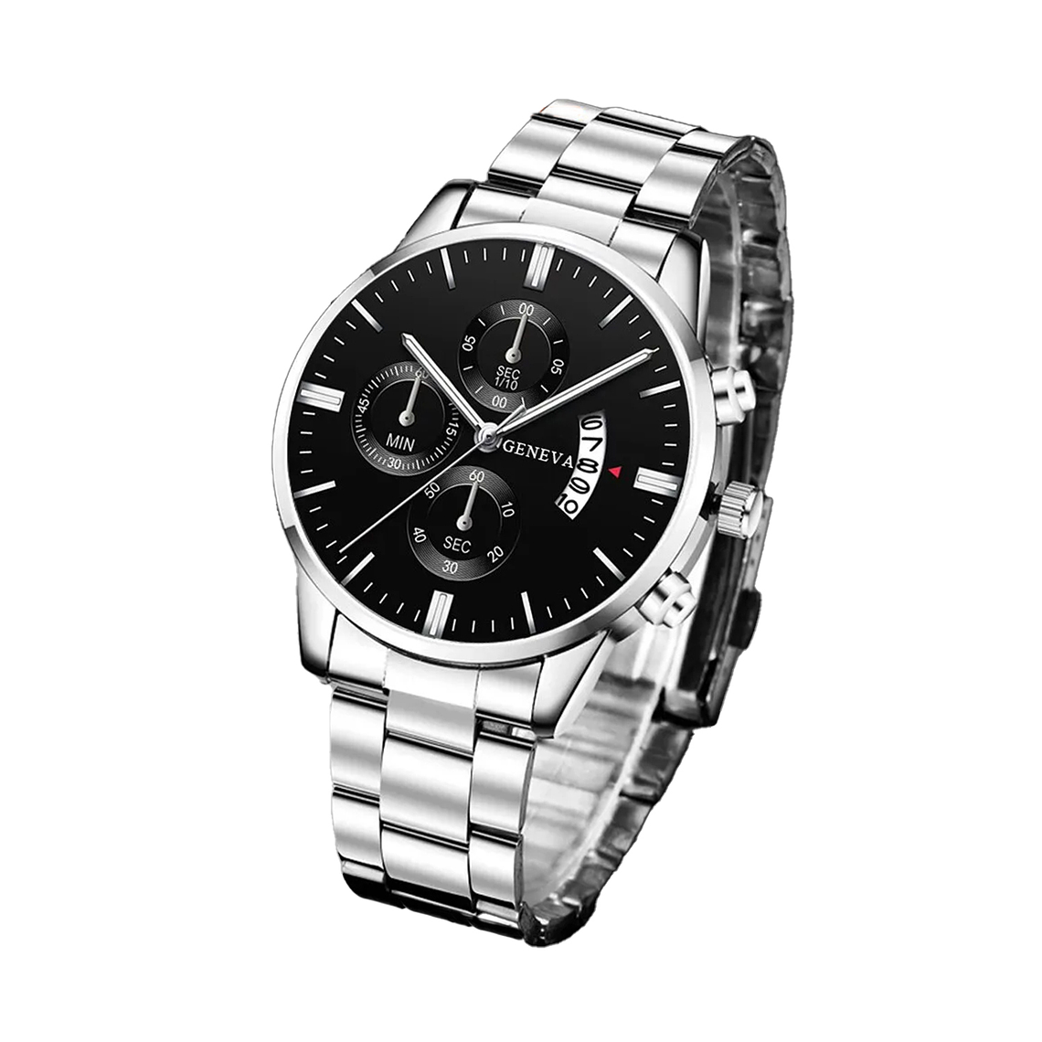 Reloj Hombre Pulsera Lujo Quarzo Acero Inoxidable S6982 Plateado Negro 2