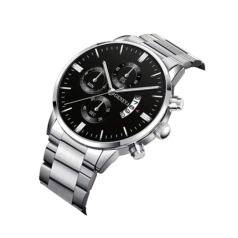 Reloj Hombre Pulsera Lujo Quarzo Acero Inoxidable S6982 Plateado Negro 3