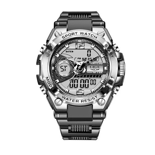 Reloj Hombre Militar Pulsera Cronógrafo Impermeable L8922 Negro Plateado