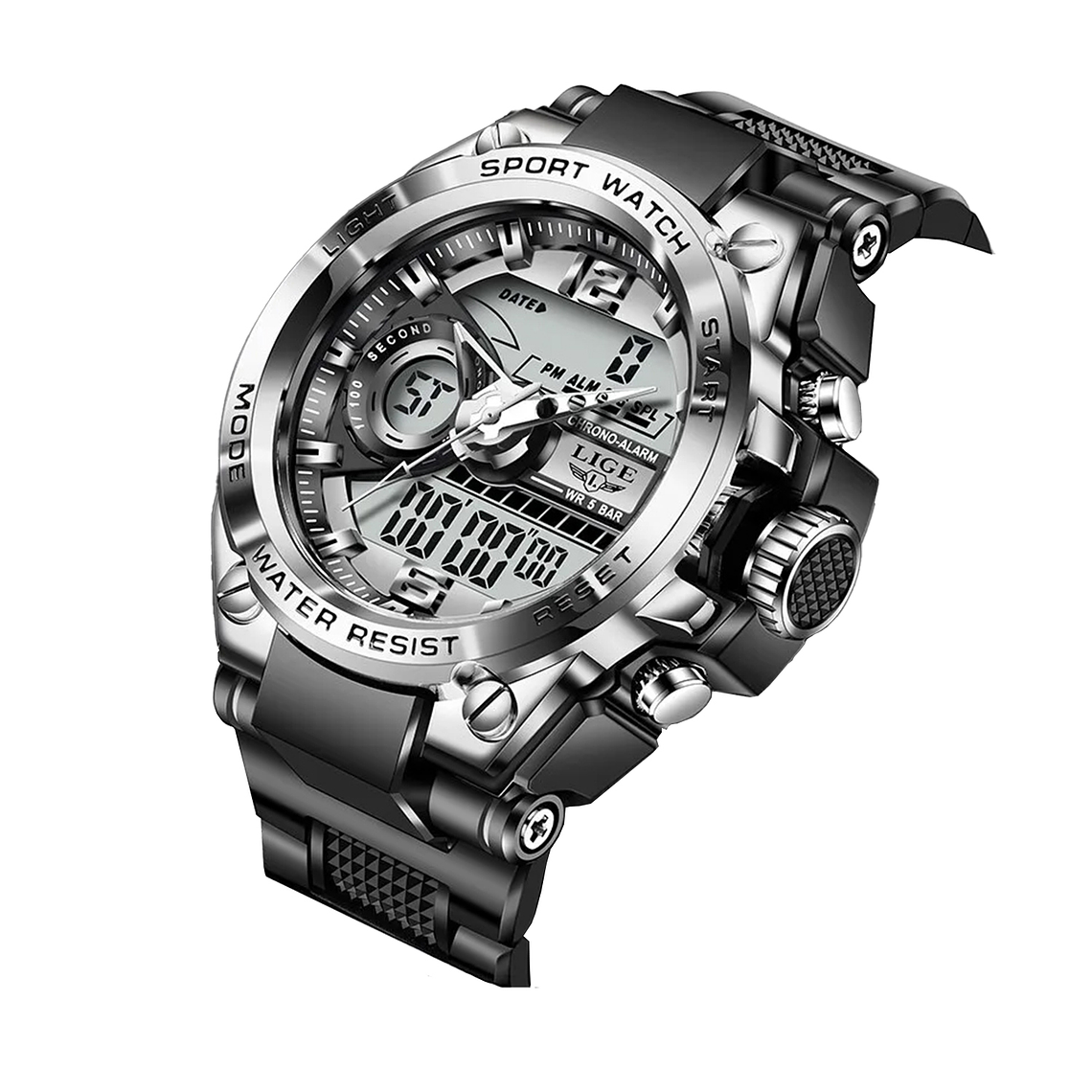 Reloj Hombre Militar Pulsera Cronógrafo Impermeable L8922 Negro Plateado 2