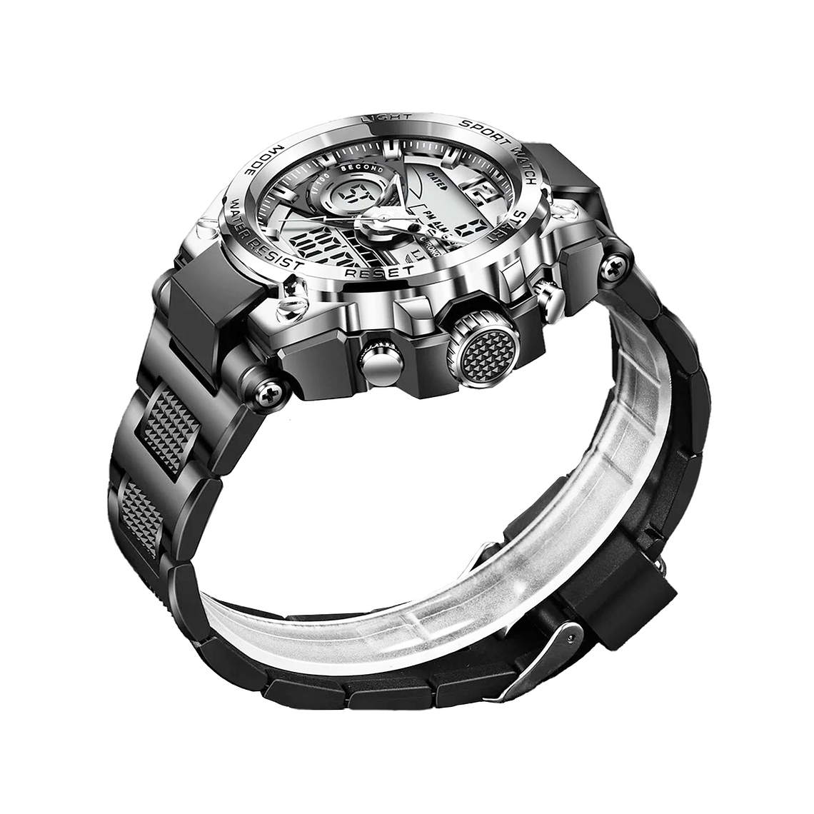 Reloj Hombre Militar Pulsera Cronógrafo Impermeable L8922 Negro Plateado 3