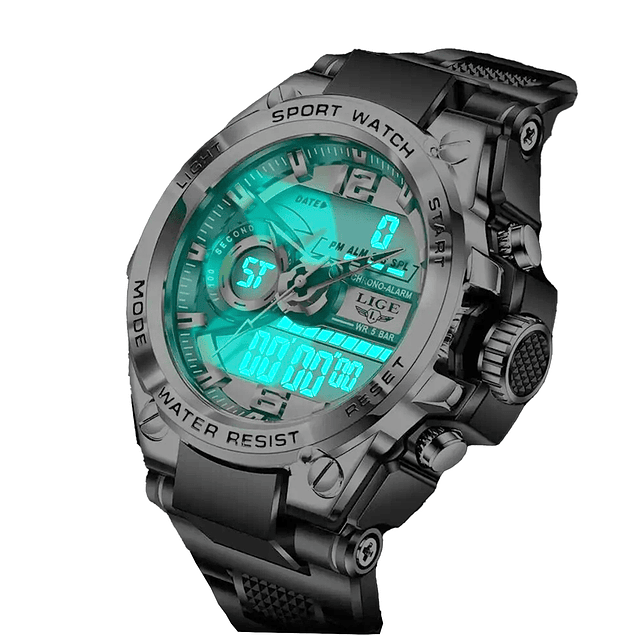 Reloj Hombre Deportivo Análogo Digital Impermeable con Cronógrafo Militar-  Plateado