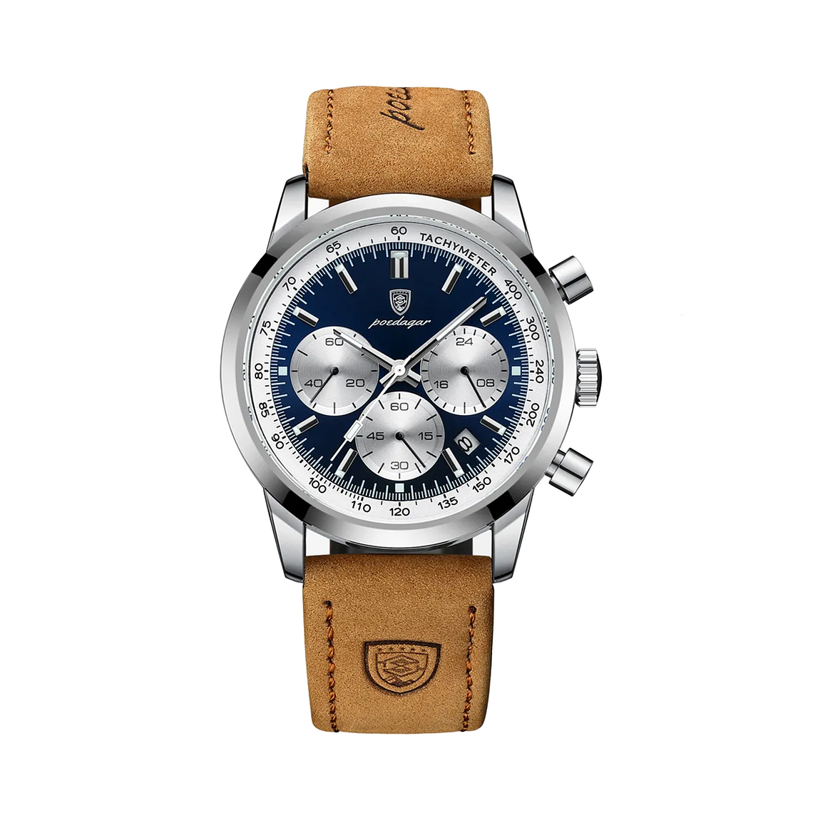 Reloj Hombre Pulsera Cuero Cronógrafo Impermeable 921 Plateado Azul 1