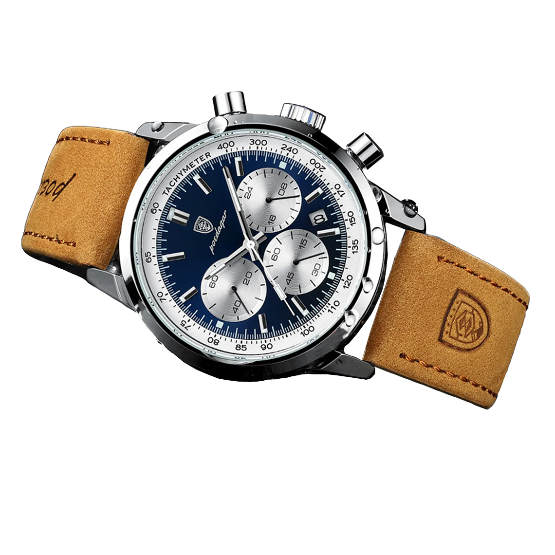 Reloj Hombre Pulsera Cuero Cronógrafo Impermeable 921 Plateado Azul 2