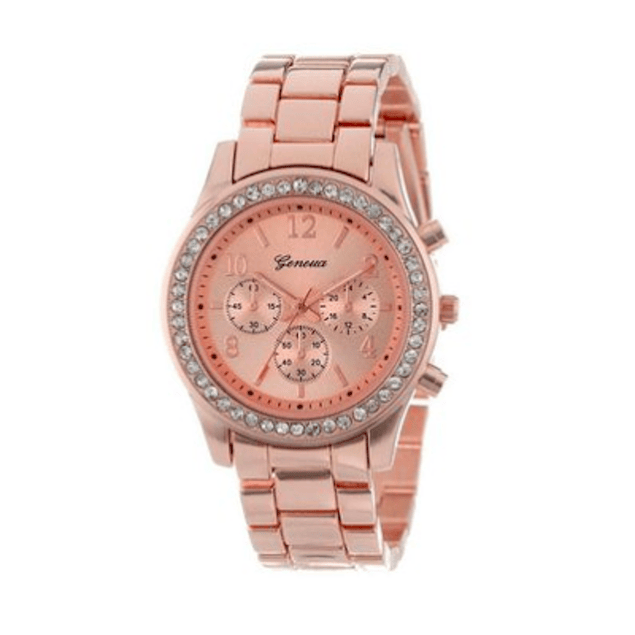 Reloj Casual Mujer Cristales Cuarzo Dorado Rosa