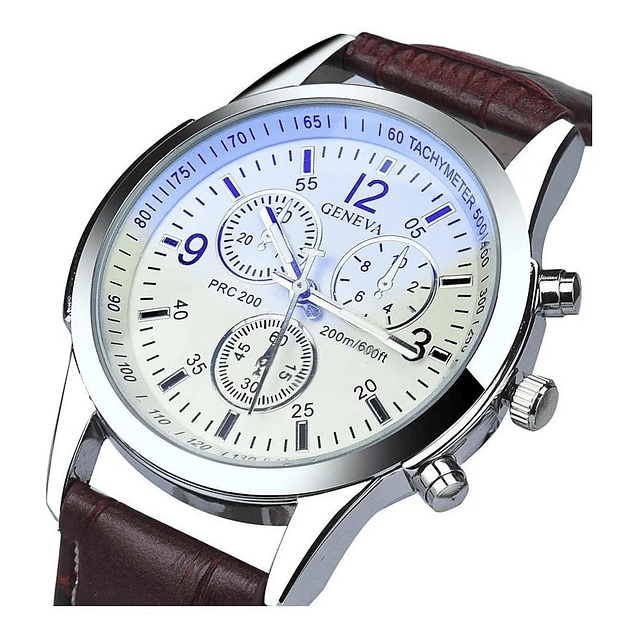 Reloj Cuarzo Casual Hombres Correa Ecocuero Blanco Marron