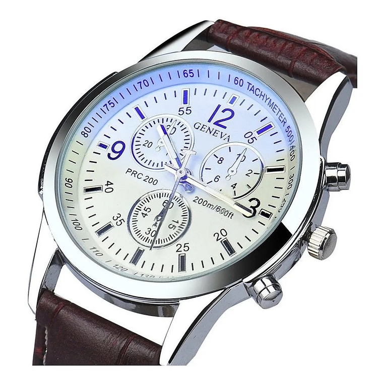 Reloj Cuarzo Casual Hombres Correa Ecocuero Blanco Marron 1