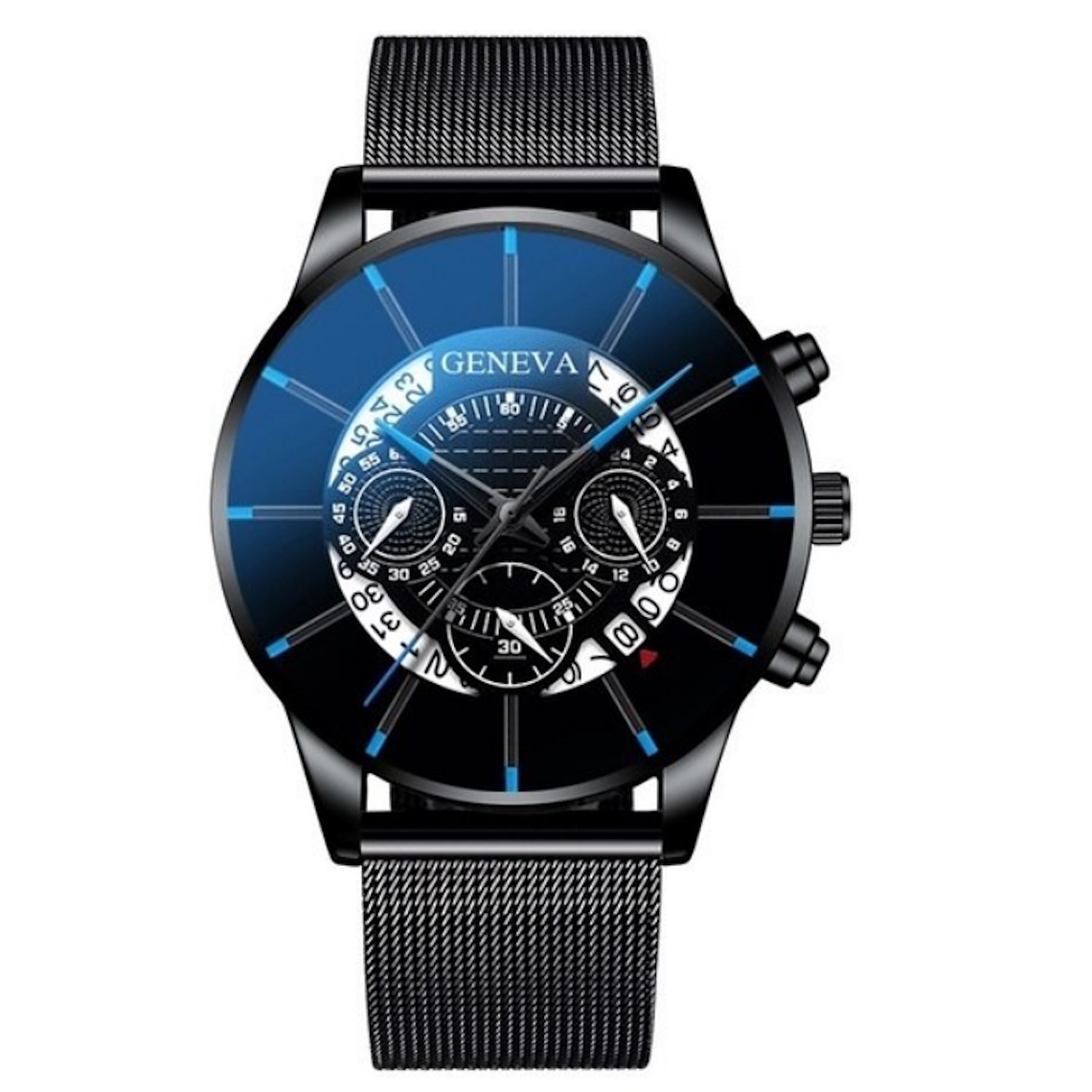 Reloj Pulso Acero Hombre Cuarzo Calendario 1753 Negro Azul 1