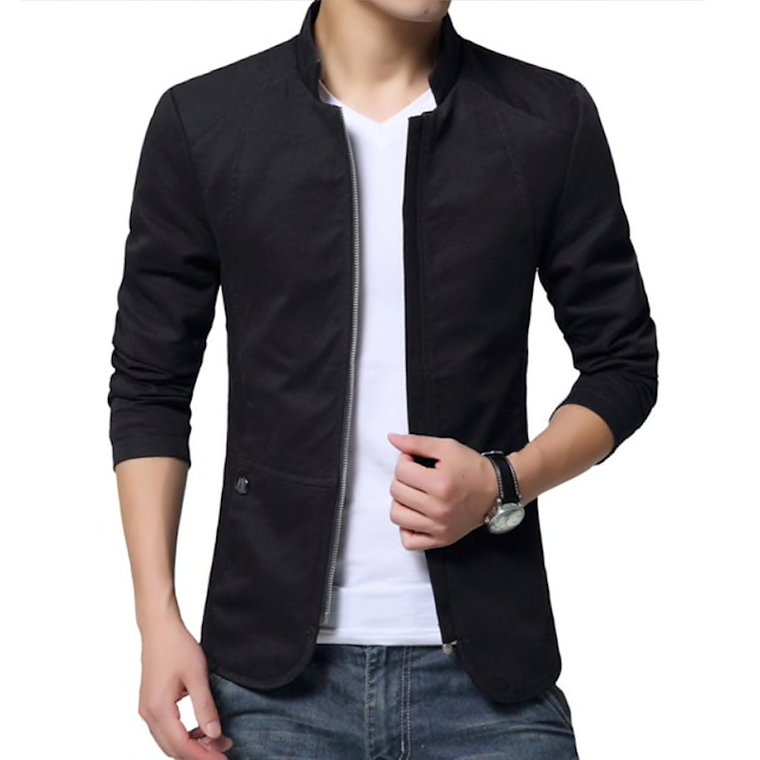 Chaqueta Hombre Casual Slim Fit Cremallera MWJ1778 Negro 1