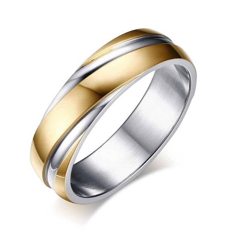 Anillo Acero Inoxidable Parejas Compromiso R-057 Dorado Plateado 1