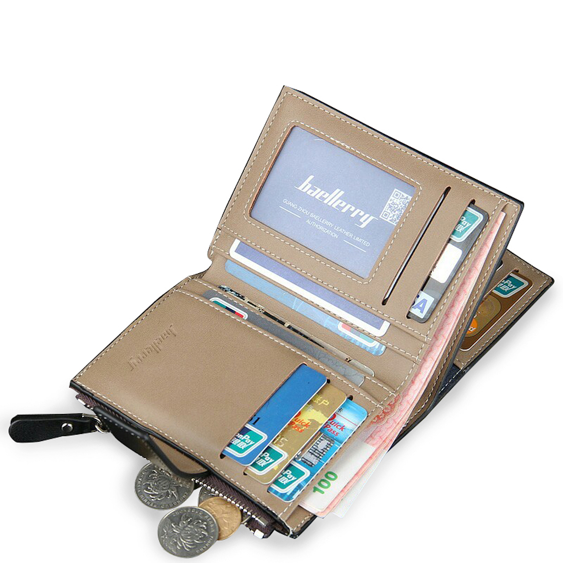 Billetera Monedero Hombre Mediana Cremallera Cafe 2