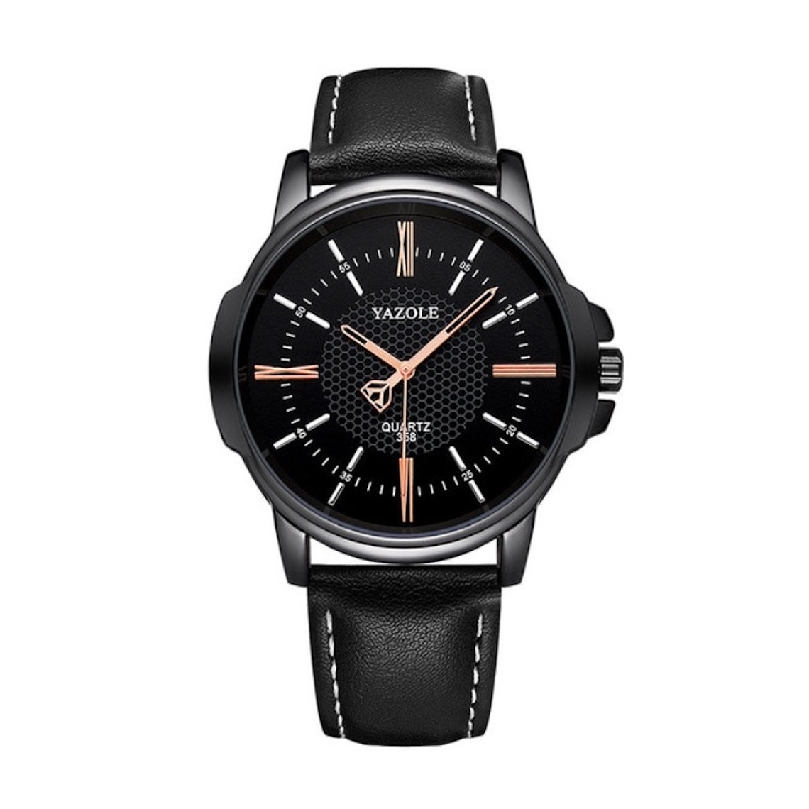 Reloj Hombre Cuarzo Casual Pulso Cuero PU 353 Negro 1