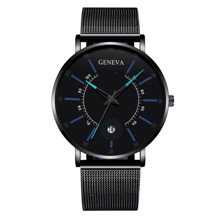 Reloj Cuarzo Hombre Pulso Malla Acero Ultrafino 230 Negro Azul 1