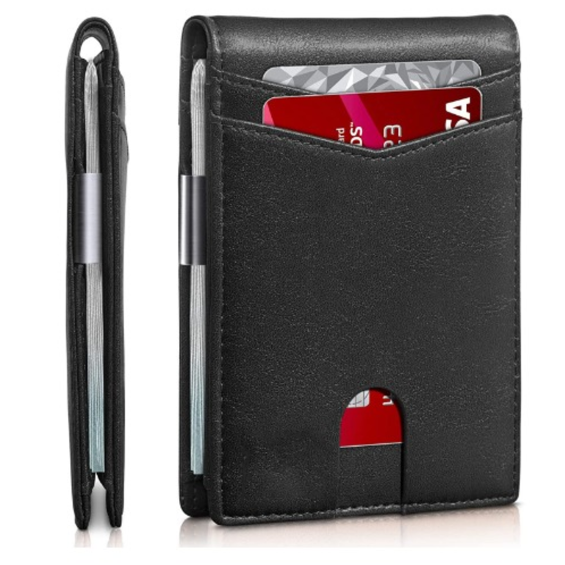 Billetera Delgada Cuero Hombre Correa Elastica RFID 102A  1