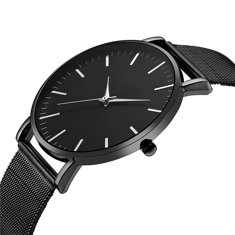 Reloj Hombre Ultra Delgado Acero Inoxidable Negro 1